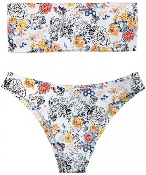 Sets Women Fashion Printed Bandeau Bikini Set Strapless High Cut Swimsuit - Flower 9 - C518OL7XYZO