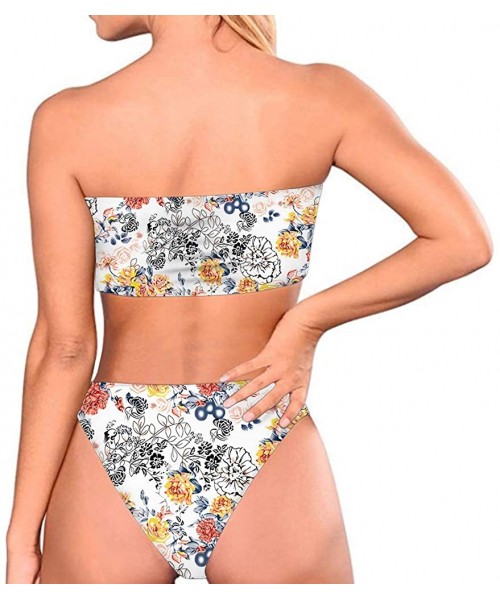 Sets Women Fashion Printed Bandeau Bikini Set Strapless High Cut Swimsuit - Flower 9 - C518OL7XYZO