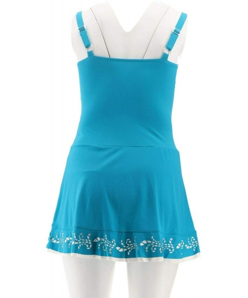 One-Pieces Beach Ruched Swim Dress Laser Cut Hem A303945 - Teal - CN18T9M5GI8