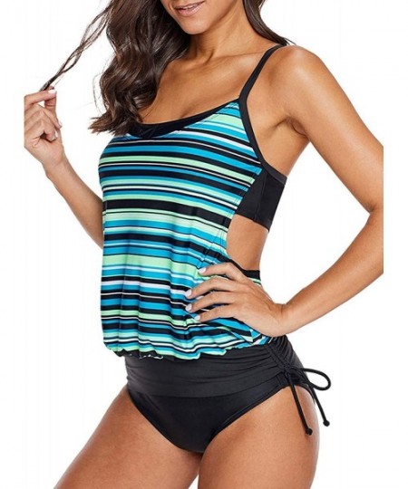 Cover-Ups Womens Striped Printed Strappy Racerback Tankini Swim Top No Bottom S - XXXL - Y-multicoloured-75 - CK18QHYK6GW