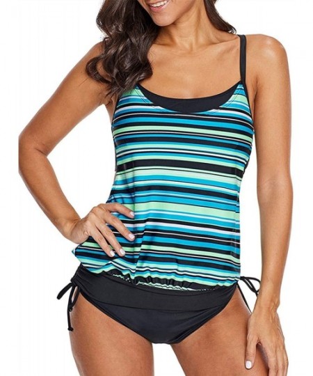 Cover-Ups Womens Striped Printed Strappy Racerback Tankini Swim Top No Bottom S - XXXL - Y-multicoloured-75 - CK18QHYK6GW