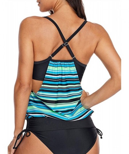 Cover-Ups Womens Striped Printed Strappy Racerback Tankini Swim Top No Bottom S - XXXL - Y-multicoloured-75 - CK18QHYK6GW