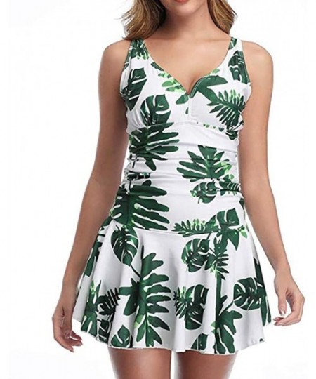 One-Pieces Women's Elegant One Piece Swimdress Tummy Control Swimsuit Long Torso Floral Skirted Plus Size Bathing Suit Green2...