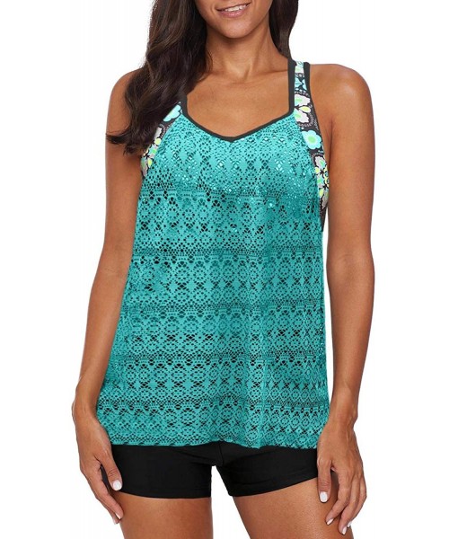 Tops Womens Striped Print Racerback Tankini Swim Top No Bottom (S-XXXL) - Z Lace Green - C6195T2QNEC