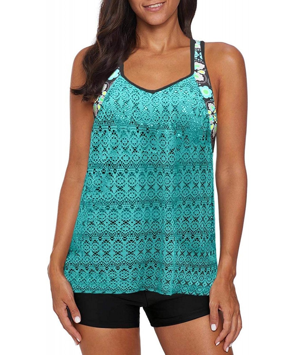 Tops Womens Striped Print Racerback Tankini Swim Top No Bottom (S-XXXL) - Z Lace Green - C6195T2QNEC