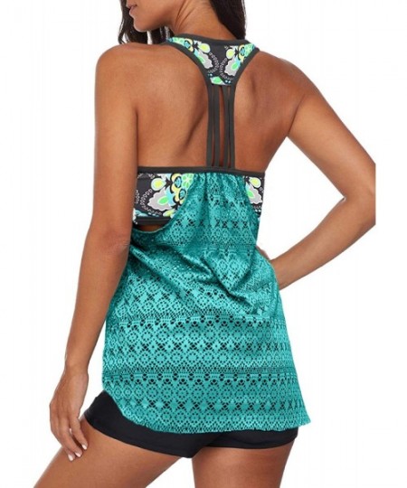 Tops Womens Striped Print Racerback Tankini Swim Top No Bottom (S-XXXL) - Z Lace Green - C6195T2QNEC