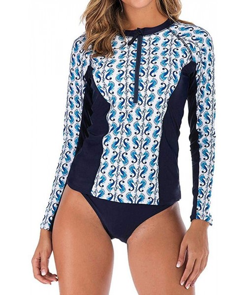 Tankinis Womens Fashion Long Sleeve Floral Surfing Suit Rashguard UV Sun Protection Swimsuit UPF 50+ Bikini Bathing Suit - Qp...