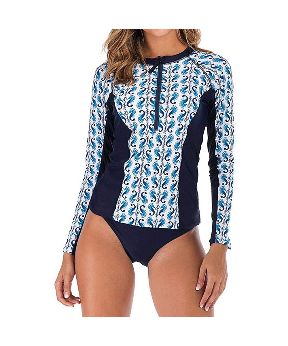 Tankinis Womens Fashion Long Sleeve Floral Surfing Suit Rashguard UV Sun Protection Swimsuit UPF 50+ Bikini Bathing Suit - Qp...