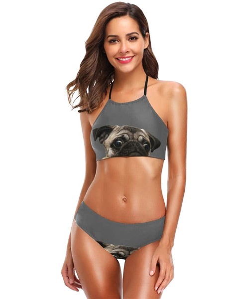 Sets Beauty Mallard Ducks Women's Sexy Bikini Bathing Suits Set Swimwear Beachwear - Cookie Pug Dog - CI18M8A6HMG