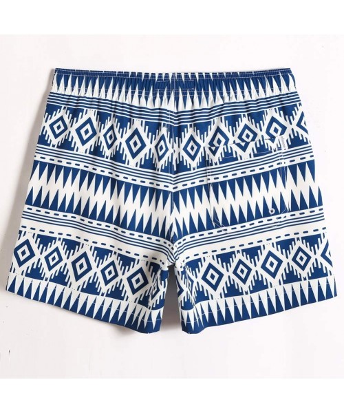 Board Shorts Mens Boys 80s 90s Vintage 4 Way Stretch Swim Trunks with Mesh Lining Quick Dry Swim Suits Board Shorts - Bluewhi...