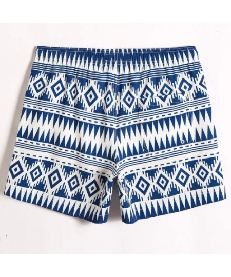 Board Shorts Mens Boys 80s 90s Vintage 4 Way Stretch Swim Trunks with Mesh Lining Quick Dry Swim Suits Board Shorts - Bluewhi...