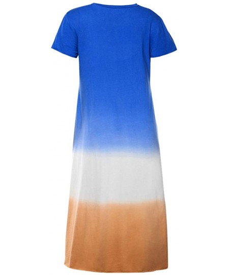 Racing Dress for Womens Summer Short Sleeve Gradient Color Tie Dyeing V-Neck Long Dress - B Blue - C818W2I5D0A