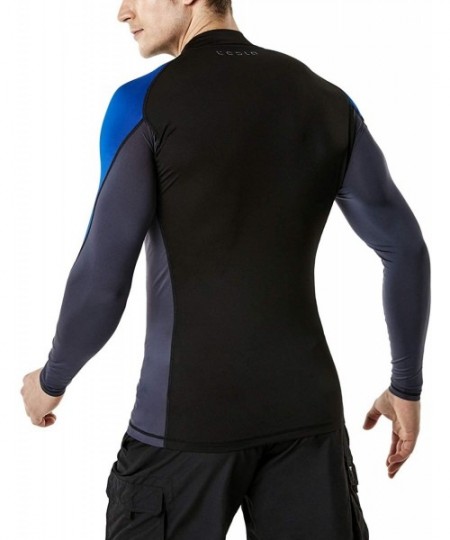 Rash Guards Men's UPF 50+ Long Sleeve Rash Guard- UV/SPF Quick Dry Swim Shirt- Water Surf Swimming Shirts - Three Color Block...