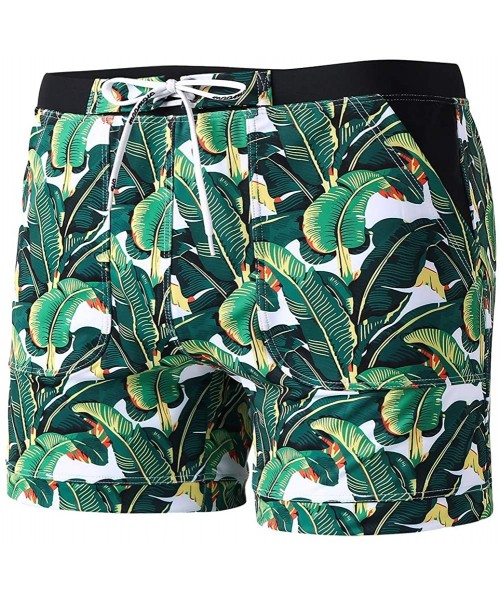 Board Shorts Men's Swimwear Stretch Swimsuits- Solid Mens Swim Boxer Trunks Men Surf Shorts with Pockets - Green - CE18SMM5TA7