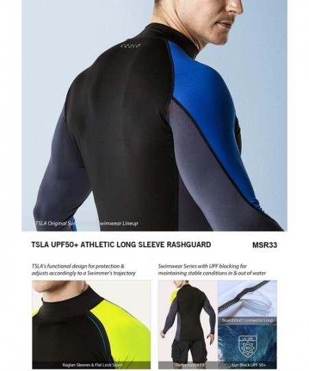 Rash Guards Men's UPF 50+ Long Sleeve Rash Guard- UV/SPF Quick Dry Swim Shirt- Water Surf Swimming Shirts - Three Color Block...