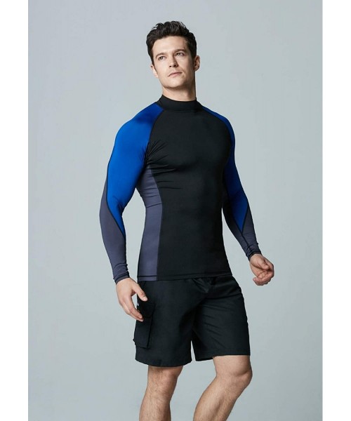 Rash Guards Men's UPF 50+ Long Sleeve Rash Guard- UV/SPF Quick Dry Swim Shirt- Water Surf Swimming Shirts - Three Color Block...