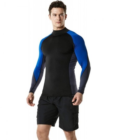 Rash Guards Men's UPF 50+ Long Sleeve Rash Guard- UV/SPF Quick Dry Swim Shirt- Water Surf Swimming Shirts - Three Color Block...