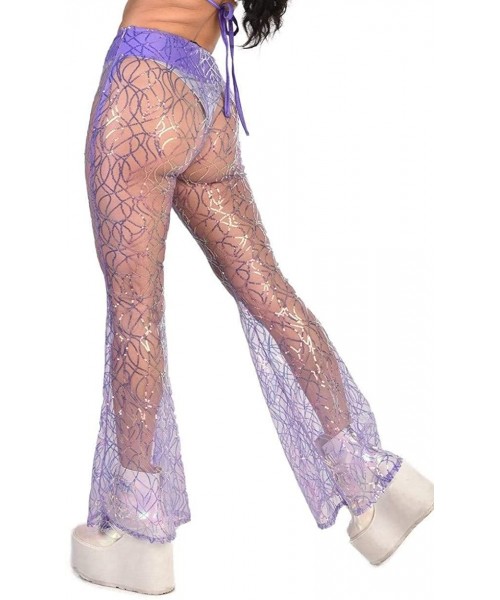 Tankinis Women's High Waisted Bell Bottom Flared Pants for Costumes - Lavender Stardust Sequin - CM18ROAR0D6