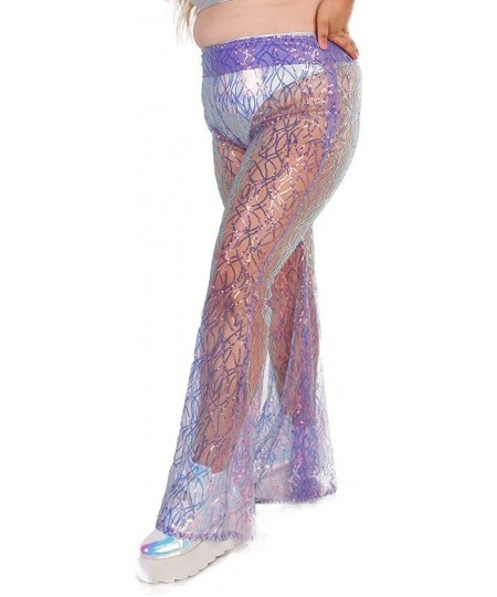 Tankinis Women's High Waisted Bell Bottom Flared Pants for Costumes - Lavender Stardust Sequin - CM18ROAR0D6