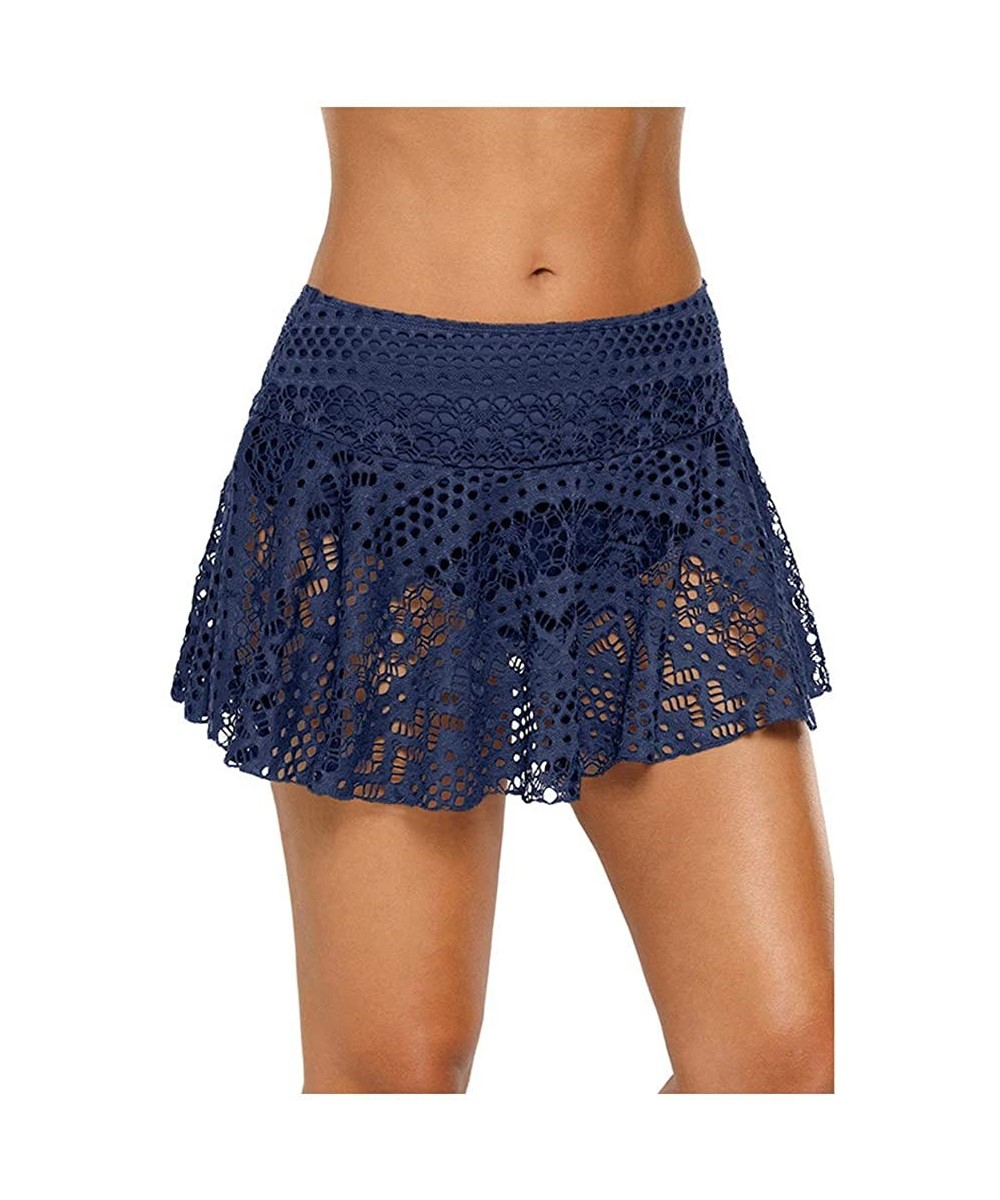 Bottoms Womens Swim Skirt Lace Crochet Skort Swimdress Bikini Bottom - Blue - CU195XQ0D59