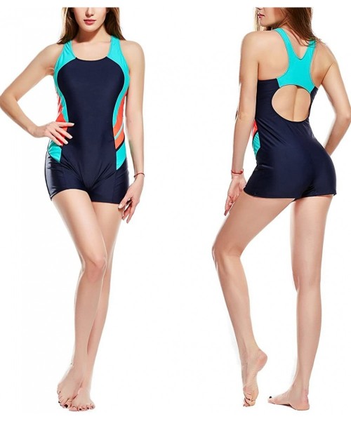 Racing Womens Boyleg One Piece Swimsuit Racing Training Sports Athletic Swimwear - Navy/Orange - CU189TNQN0U