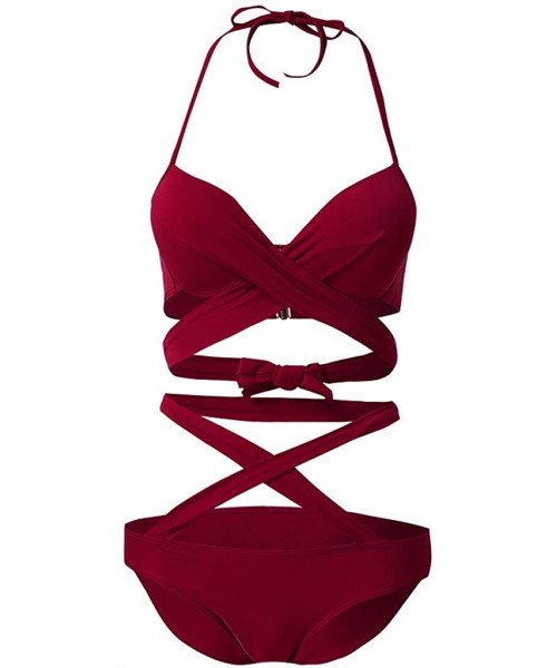 One-Pieces Women Sexy High Cut One Piece Swimsuit Funny Bathing Suit Monokini Swimwear - Wine - C4194UY0MTZ