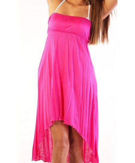 Cover-Ups Bandeau Hi Low Dress - Pink - C011JYOT9XJ