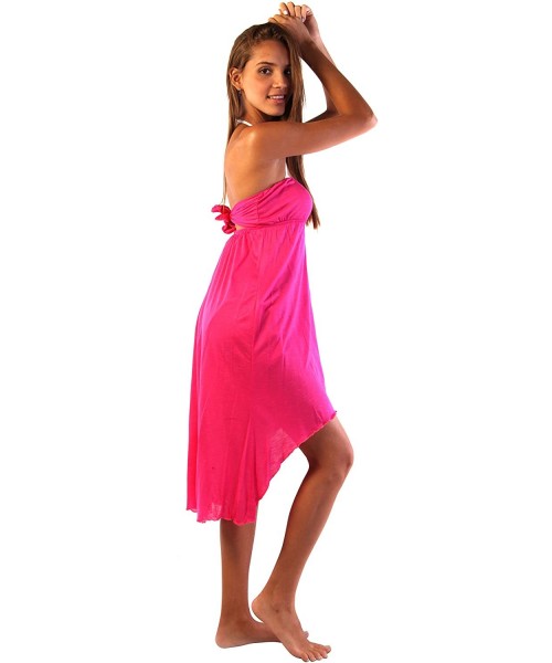 Cover-Ups Bandeau Hi Low Dress - Pink - C011JYOT9XJ