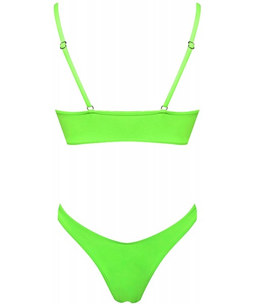 Sets Womens Sexy Bikini Strap Cutout Cheeky Bottom Two Pieces Swimsuits - Fluorescent Green - CM18TU0YDHO