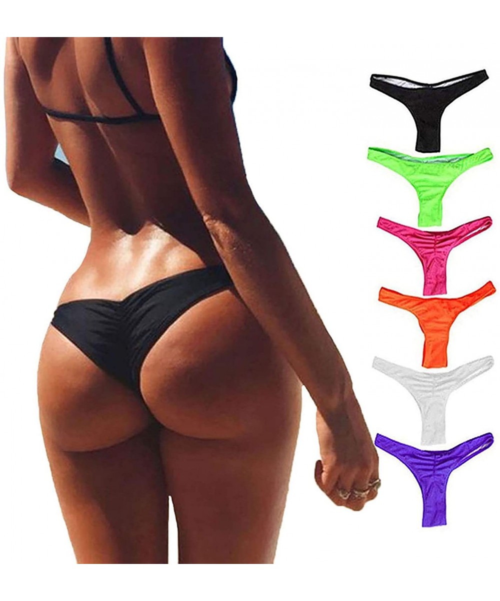 Bottoms Women Sexy Lady Brazilian V-Style Ruched Ruffle Cheeky Bikini Bottom Thong Hot Summer Swimwear - Black(strap) - CR18Z...