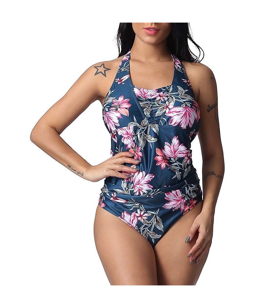 One-Pieces Plus Size Monokinis Womens One Piece Swimsuits Floral Printed Bikini Beach Tankini Bathing Suits - Multi Color - C...