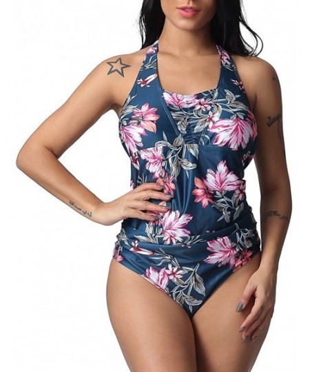 One-Pieces Plus Size Monokinis Womens One Piece Swimsuits Floral Printed Bikini Beach Tankini Bathing Suits - Multi Color - C...