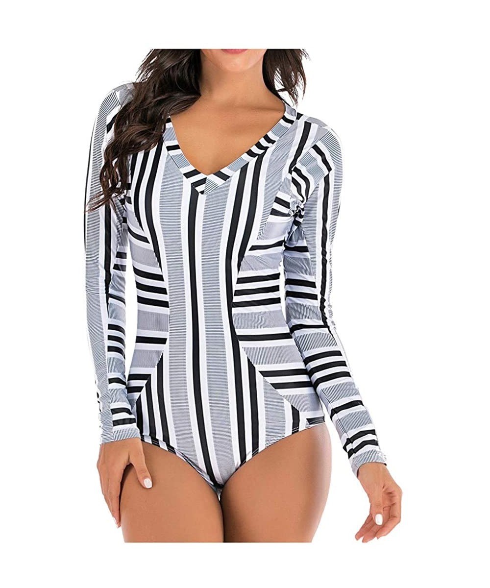 Racing Women's One Piece Long Sleeve Rash Guard UV Protection Printed Surfing Swimsuit Swimwear Bathing Suit Beachwear White ...