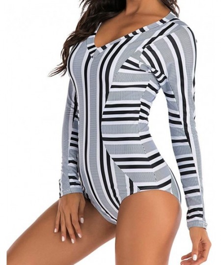 Racing Women's One Piece Long Sleeve Rash Guard UV Protection Printed Surfing Swimsuit Swimwear Bathing Suit Beachwear White ...