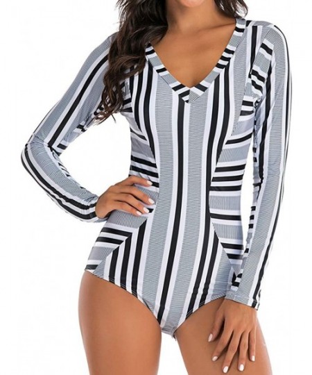 Racing Women's One Piece Long Sleeve Rash Guard UV Protection Printed Surfing Swimsuit Swimwear Bathing Suit Beachwear White ...