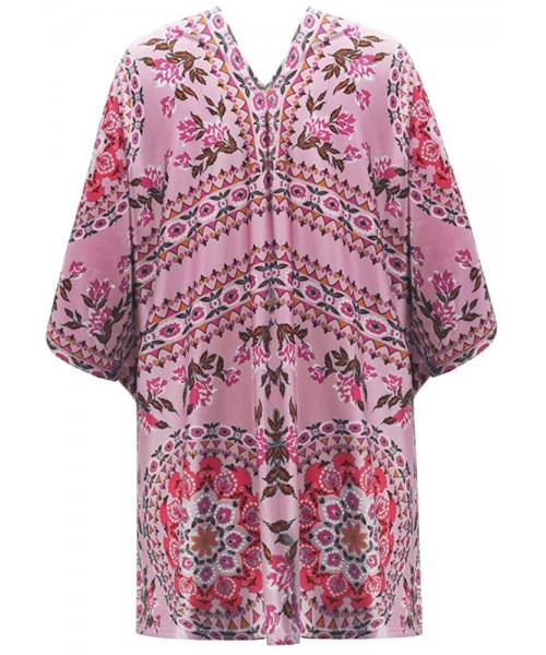 Cover-Ups Floral Cover Up Cardigan Loose Kimono for Women Casual Tops Blouse Capes - Pink 03 - CF19683M6GN