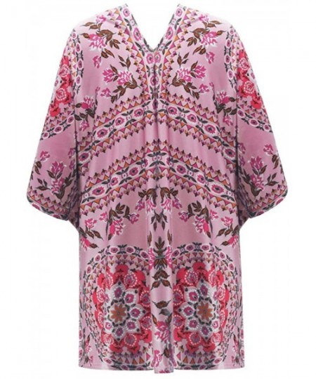 Cover-Ups Floral Cover Up Cardigan Loose Kimono for Women Casual Tops Blouse Capes - Pink 03 - CF19683M6GN