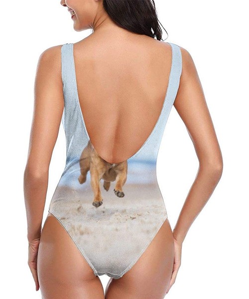 One-Pieces Adorable Red French Bulldog Dog Women's Bikini One Piece Swimsuits Backless Swimwear Bathing Suit - White - CM193X...