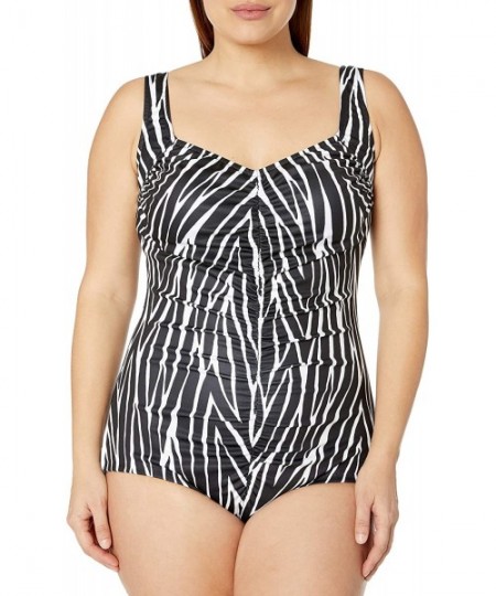 One-Pieces Women's Shirred Front Girl Leg One Piece Swimsuit - Black//Zebra - CS18HTC4DKU