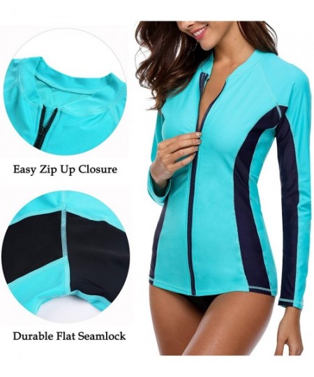 Rash Guards Women's Zip Front Rash Guard Long Sleeve Swim Shirt UPF 50+ - Aqua - CG180IUQDKL