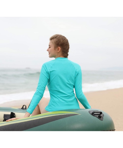 Rash Guards Women's Zip Front Rash Guard Long Sleeve Swim Shirt UPF 50+ - Aqua - CG180IUQDKL