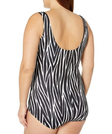 One-Pieces Women's Shirred Front Girl Leg One Piece Swimsuit - Black//Zebra - CS18HTC4DKU