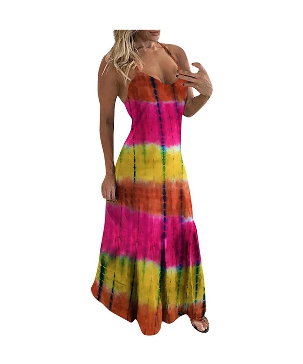 Cover-Ups Women's Stripe Bodycon Sleeveless Party Tunic Long Maxi Dress - 01-multicoloured - CK1908TIDKD