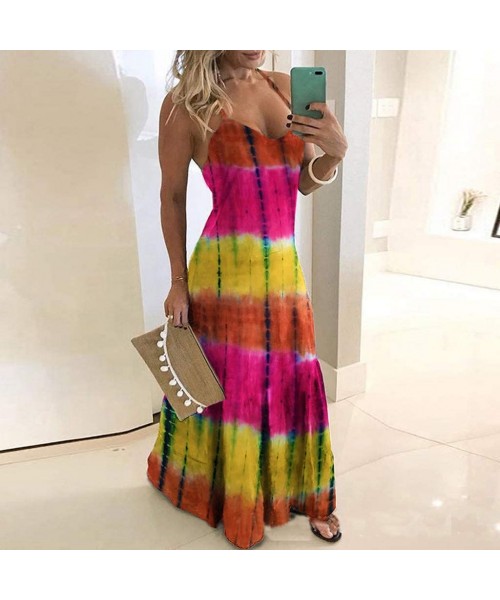 Cover-Ups Women's Stripe Bodycon Sleeveless Party Tunic Long Maxi Dress - 01-multicoloured - CK1908TIDKD