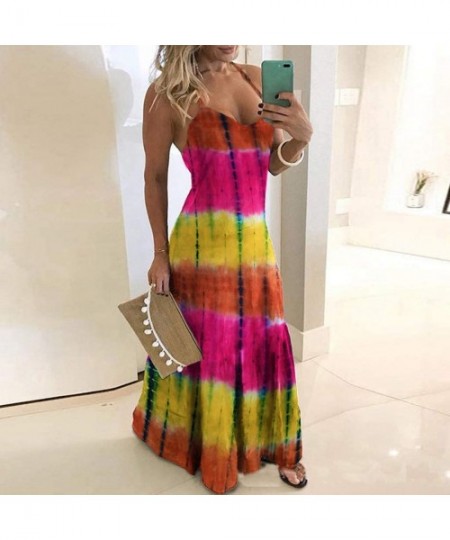 Cover-Ups Women's Stripe Bodycon Sleeveless Party Tunic Long Maxi Dress - 01-multicoloured - CK1908TIDKD