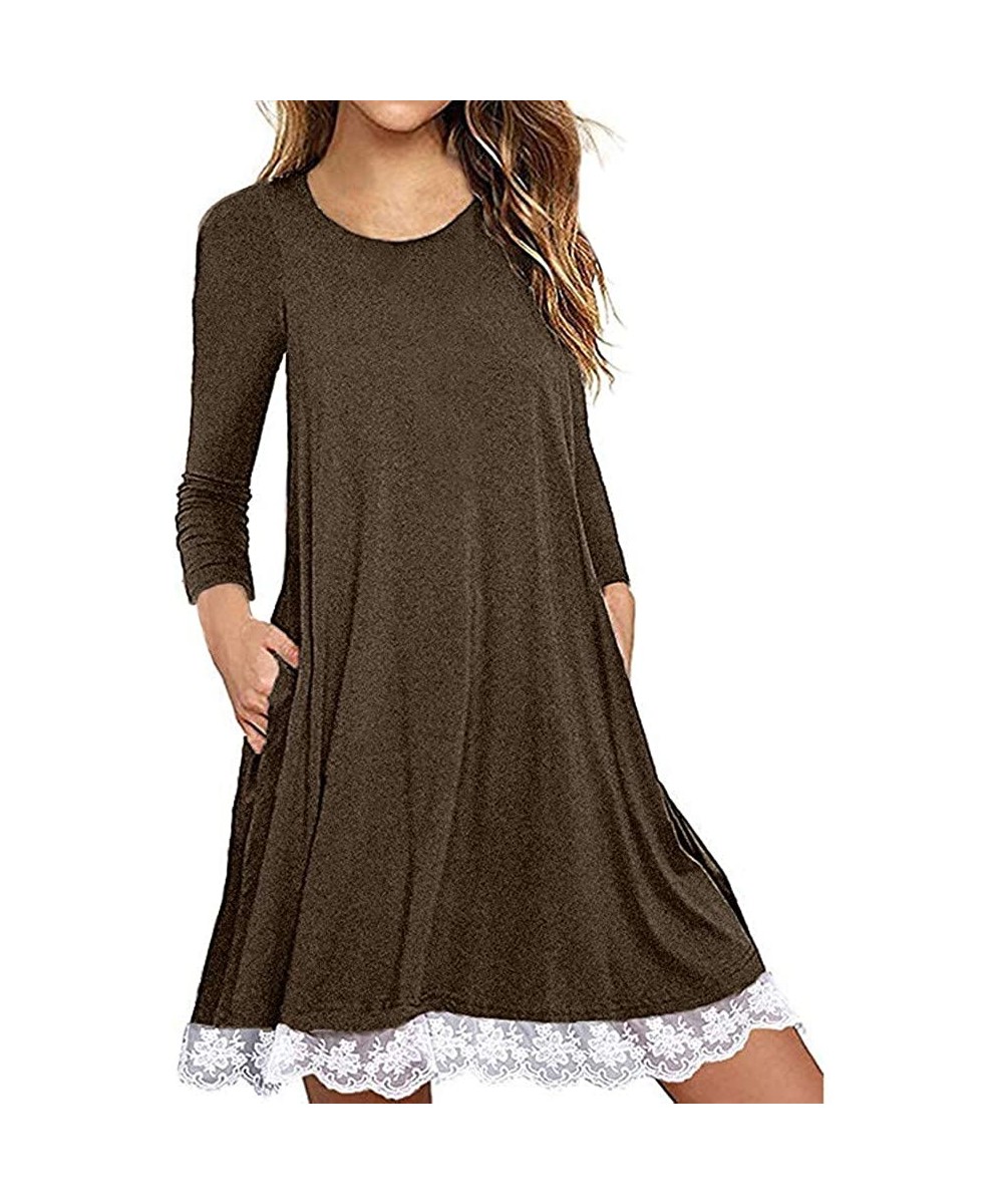 Cover-Ups Women Summer Casual T Shirt Dresses Beach Cover up Plain Dress Loose Swing Dress Pockets - A_coffee - C11959ERTLX