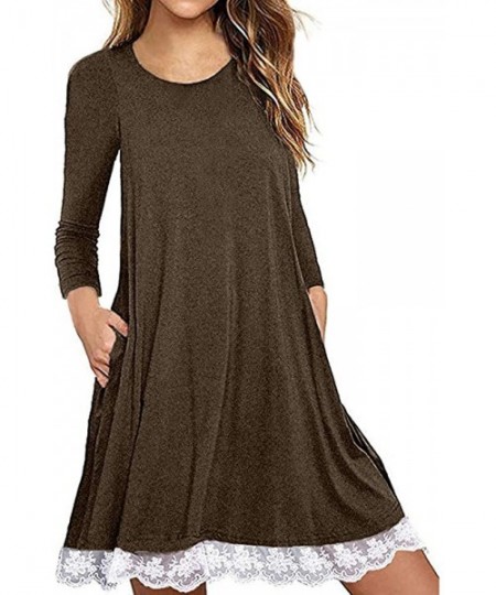 Cover-Ups Women Summer Casual T Shirt Dresses Beach Cover up Plain Dress Loose Swing Dress Pockets - A_coffee - C11959ERTLX