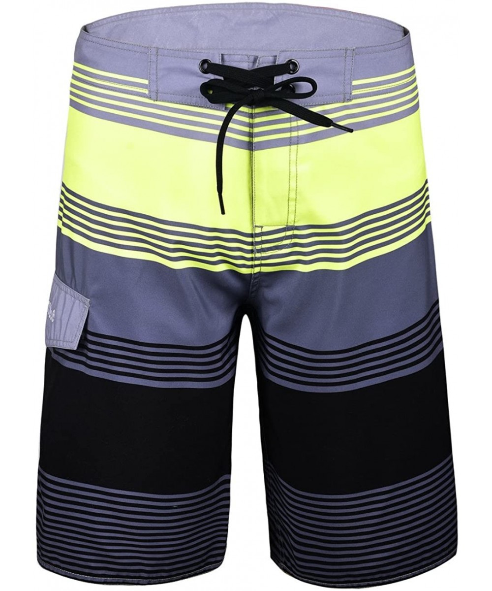 Board Shorts Men's Quick Dry Wave Pattern with Mesh Lining Board Shorts - Gray Stpried - CH182A064HK