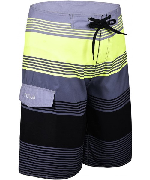 Board Shorts Men's Quick Dry Wave Pattern with Mesh Lining Board Shorts - Gray Stpried - CH182A064HK