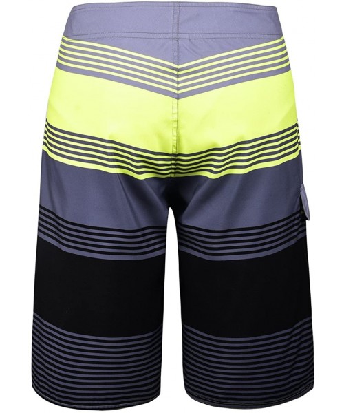 Board Shorts Men's Quick Dry Wave Pattern with Mesh Lining Board Shorts - Gray Stpried - CH182A064HK